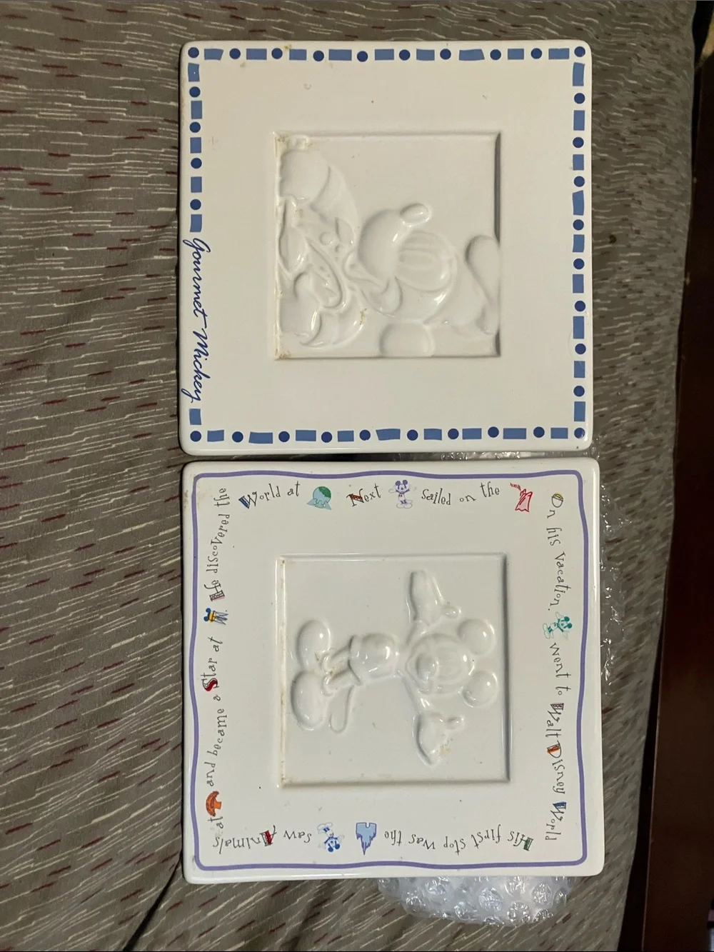 Vintage Set Of Disney Porcelain Embossed Mickey Mouse Trivets